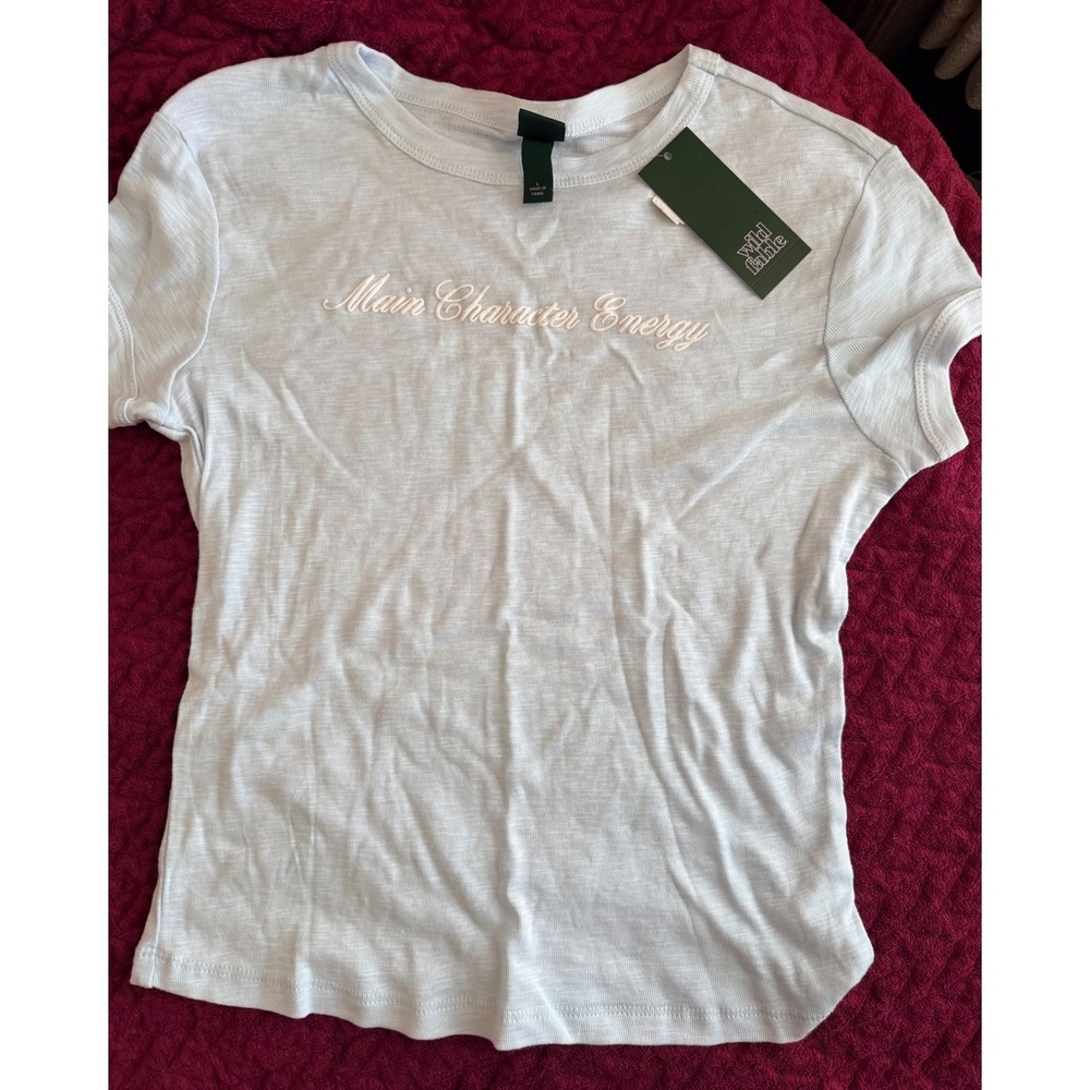 Wild Fable Main Character Energy Graphic Tee Light Blue Short Sleeve Large NWT